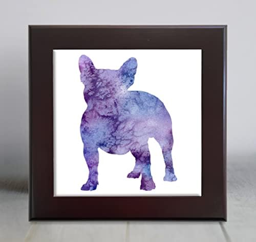 Bulldog francês Purple Abstract Watercolor Art Decorative Tile