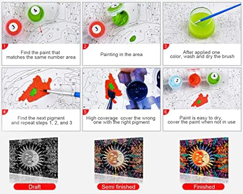 TUMOVO Paint by números para adultos, tinta adulta sol por número para decoração de parede, flores tinta por números para adultos