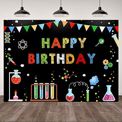 7 × 5ft ciência química ciência de aniversário tema cenário mad científica diversão cientista crianças feliz aniversário fotografia background meninos meninas meninas experiências químicas Experimentos de festa decoração de banneras foto