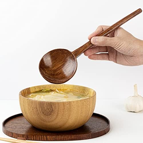 Hemoton Wooden Spoons longa alça longa colheres redondas colheres de sopa de estilo coreano para sopa cozinheira misturando utensílios
