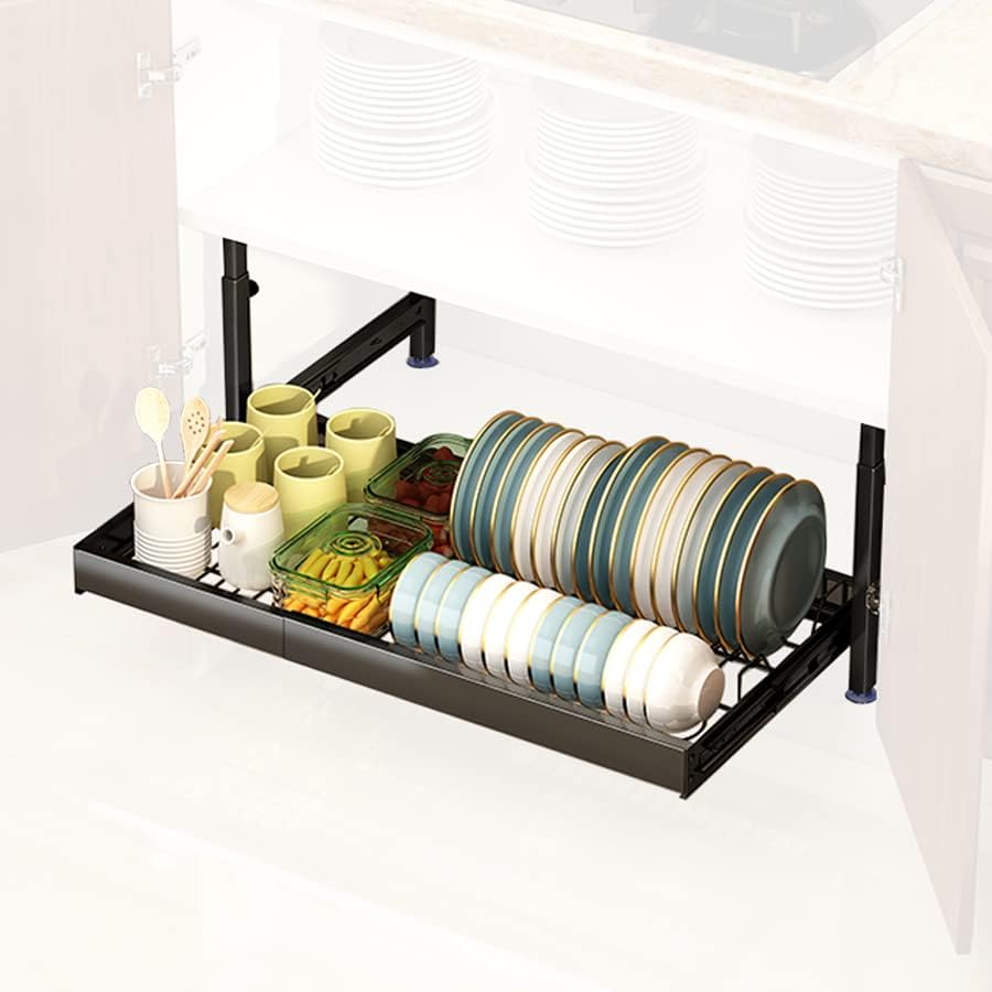 ONSYLE - Extendível a gaveta de armazenamento de cesta de cesta de armário deslizante, S/S Black, para cozinha, sob a pia, uso de guarda -roupa