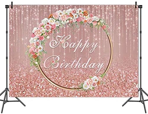 Flores de rosa e rosa Glitter Gold Birthday Birthday Tema Photo Casais de 7x5ft Vinil Mulheres Doces Princess Girls Baby