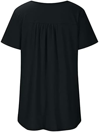 Summer feminino tops redondo botão de pescoço plissado thirts moda 2023 Roupas de manga curta Bloups Plus Size Size