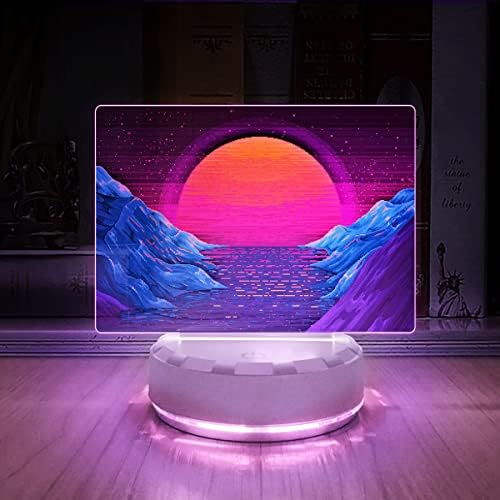 Luza e lâmpada de mesa LED de onda retro, estrela estrelada do céu, ilustração da paisagem | Decoração do quarto da casa | Luz