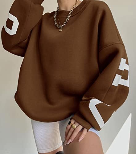 CIOATIN Feminino Mulheres Trendy Oversize Crewneck Letter Chicago Letter Graphic Sweetshirt Y2K lã Drop Sweater de pulôver