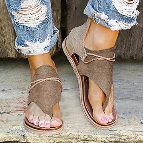 Sandálias para mulheres de verão elegante, sandálias planas escorregam no tornozelo chinelos de tira aberta da praia