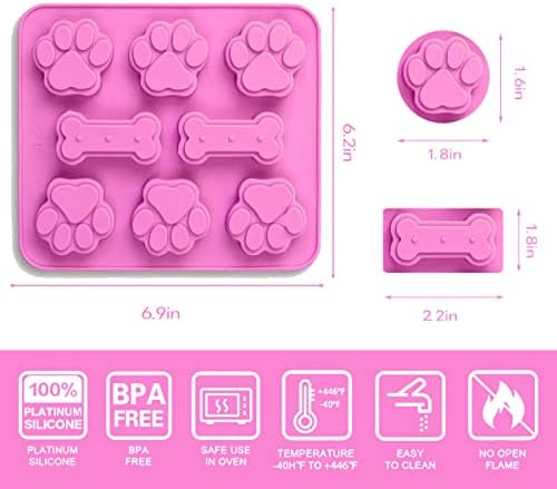 4 PCs Silicone Puppy Treat Moldes, Pata de cachorro e molde de gelo de molde de osso, geléia, biscoitos, chocolate,