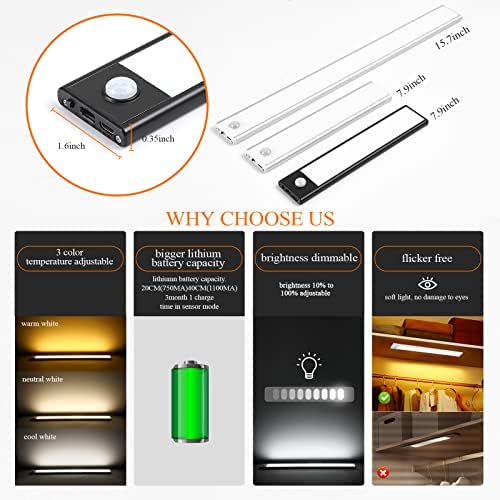 Sensor de movimento magnético Luz do gabinete LED, brilho e luminosa colorida, luz inteligente recarregável sem fio Luz inteligente para cozinha de armário