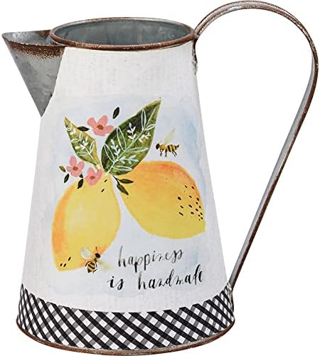 Primitivos de Kathy Happiness Is Handmade Lemon Floral Bumblebee Decorativa Duas Lado Metal Pitcher Vaso