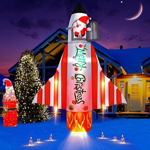 Decorações infláveis ​​de Natal de 8 pés, Blow up Infle Papai Noel no foguete para o Yard de Natal Decro, Infláveis ​​iluminados