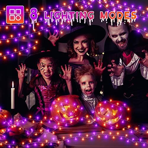 Ollny Halloween Lights Decorações ao ar livre, 98ft 300 LED LUZES PURPO E ORANGA Luzes de cordas de halloween Luzes de cordas,