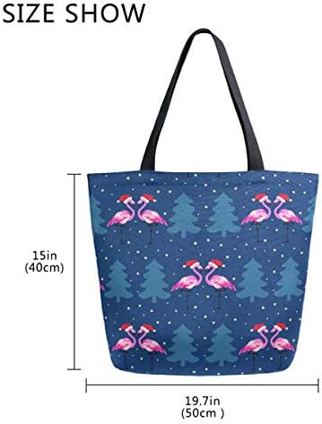 Alaza Christmas com sacola de lona flamingo para mulheres Trabalho de viagem Compras de mercearia de alça de bolsas grandes