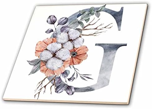 3drose lindas laranja, rosa e cinza monograma floral inicial - azulejos