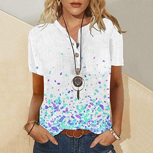Camisetas de manga curta adpan para mulheres de verão casual decote de decote de botão impresso camiseta