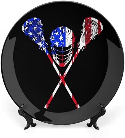 Lacrosse American Flagceramic Decorative Plate com Stand Bone China Plate para casa de estar em casa cozinha