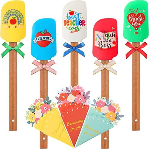 8 PCs Silicone Spatulas Conjunto 5 Professor tema de apreciação Espátula 3 Cartões de felicitações de presentes de