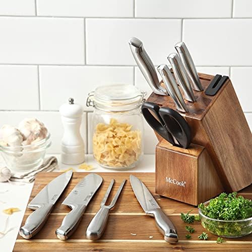 McCook MC35 alça de aço inoxidável alemão Holding Hollow Soflening Kitchen Kitchen Set + McCook Mc59 Full Setrated Steaxless Steak Knives Conjunto