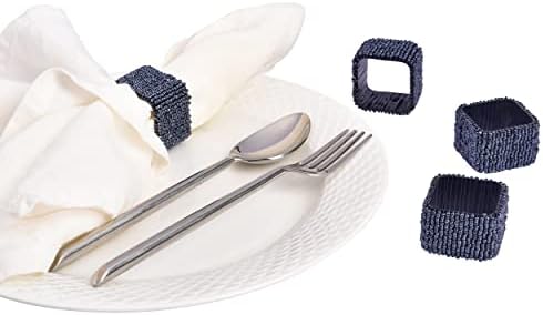 Conjunto de Trunkin de 4 anéis de guardanapo de plástico/vidro de plástico azul de lustre para decoração de mesa de jantar |