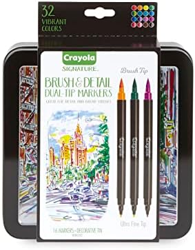 Crayola Brush & Detalhe o conjunto de marcadores de ponta dupla, marcadores de colorir adultos, presentes para adolescentes e adultos
