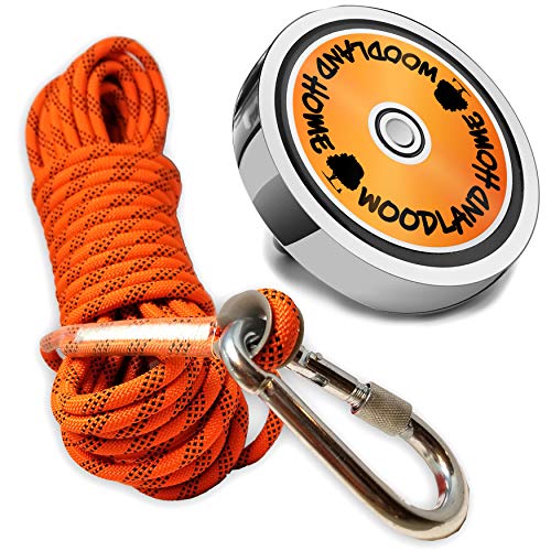 4000lb kit deluxe ímã de pesca dupla face super forte | Inclui estojo, corda, luvas, gancho, cola e protetor de borracha laranja durável | 5.3in | Caça ao tesouro do lago