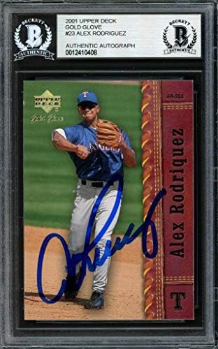Alex Rodriguez autografou 2001 Upper Deck Gold Glove Card 23 Texas Rangers Beckett Bas 12410408 - Luvas MLB autografadas