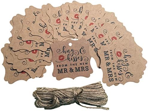 Tags de presente de favor do casamento, design original Kraft Paper Hang Tags para festas de chá de bebê de noiva, abraço e beijos