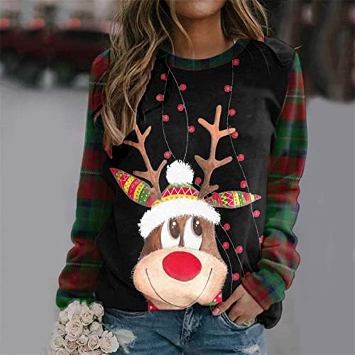 Sorto de Natal para mulheres engraçadas Camisas de impressão de rena engraçadas Xmas raglan manga longa Tops de pulôver