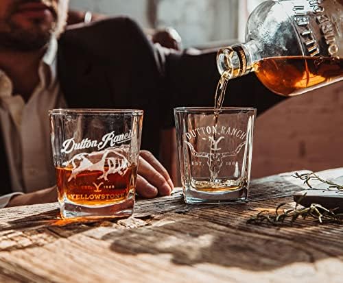 Toynk Yellowstone Dutton Ranch Mini Rocks Glasses, conjunto de 2 | Whisky Shot Glass for Home Bar, cozinha