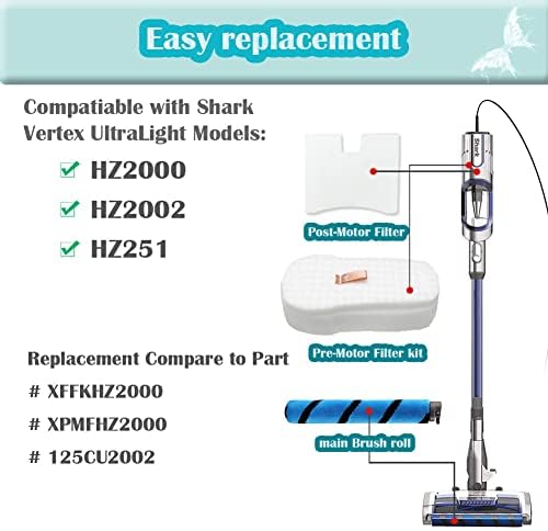 Rolo de escova Elfofle Substituição do kit Filtros para tubarão HZ2000 HZ2002 Vertex Ultralight Duoclean Powerfins com cordão