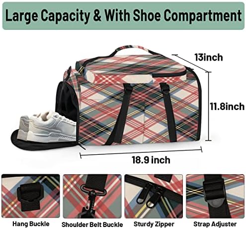Plaid Convertible Tote Duffle Backpack Sport Gym Bag com compartimento de sapatos, Weekender Travel Hucking-Governightlight