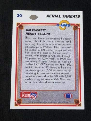 Jim Everett e Henry Ellard 1991 Ameaças aéreas do convés superior Cartão de autógrafo assinado - Cartões de futebol não assinados