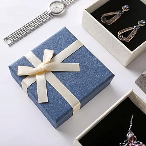 N/A adorável Bowknot Square Jewelry Box Cardão Pacote Caixa de Presente Azul Brincho cinza Ring Ring Display Packing 5Boxes/Bag
