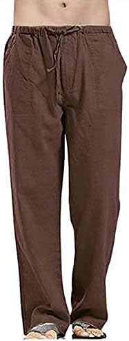 Calça leve de linho masculino calças leves soltas de partida casual calça as calças elásticas da cintura elástica de ioga