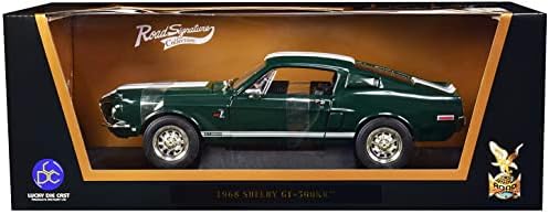 Signatura da estrada 1968 Shelby GT500 KR Verde escuro com listras brancas 1/18 Modelo de carro Diecast 92168