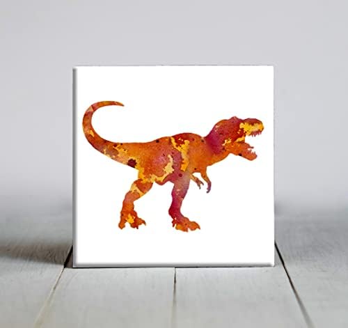 Tyrannosaurus rex amarelo abstrato aquarela arte decorativa telha