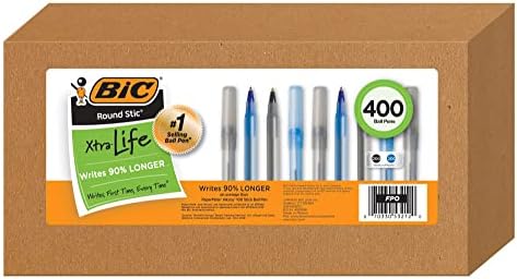 BIC Pens grande pacote a granel de 400 canetas de tinta, canetas de esfera de vida de stices redondos de salva