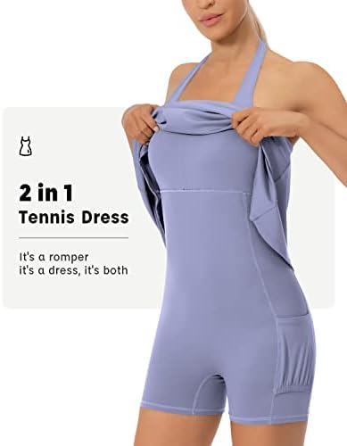 Vestidos de tênis para mulheres Vestido de treino de pescoço com bermuda e vestido atlético de sutiã com bolsos
