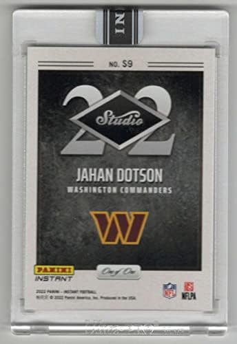 Jahan Dotson RC 1/1 2022 Panini Instant Studio Black 1/1 Rookie 9 MT-MT+ NFL Comandantes de futebol