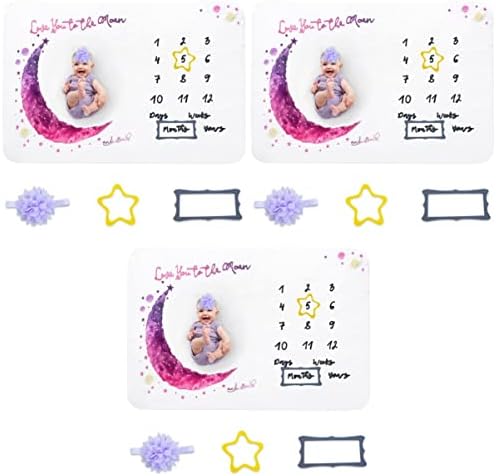 Toddmomy 3 PCs Padrão Cobertor Memória Moon Frames Birthday *CM Prop chuveiro Berçário Aderetes Cristal Frame Banda para a cabeça Baby recém -nascido mensal da cama Photo Girl Girl Flannel Boy Backdrop Month Month