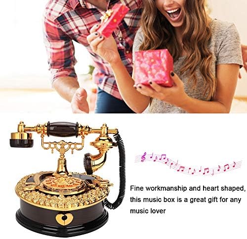 Telefone em forma de coração retro PLPLAAOO, caixa de música modelo, caixa de música modelo vintage, decoração de ornamentos