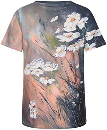 Blusa de verão do outono Tee para meninas Manga curta Crewneck Boat Neck Cotton Print Floral Lounge Tee ib ib