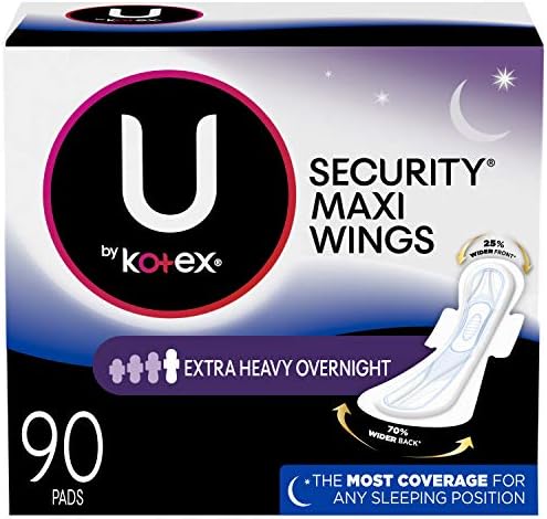 U por Kotex Security feminino maxi bloco com asas, durante a noite, extra pesada, sem século, 30 contagem