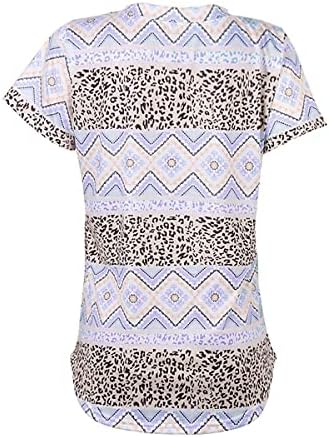 Tamas de manga curta nxxyeel para mulheres estampas geométricas v pescoço túnica leopardo casual camisas soltas de verão