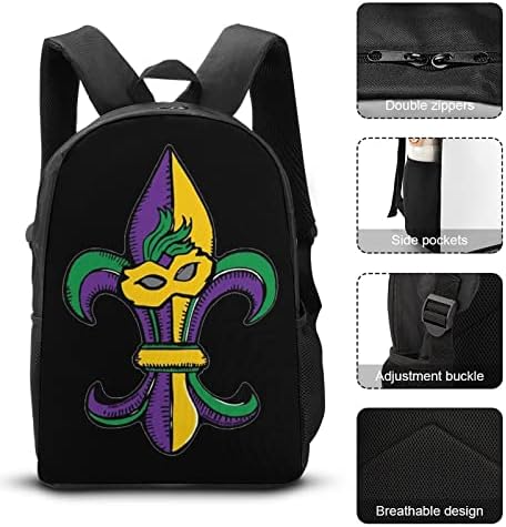 Mardi Gras Fleur de Lis School Backpack Conjuntos para estudante fofo estampado estampado conjunto com lancheira isolada