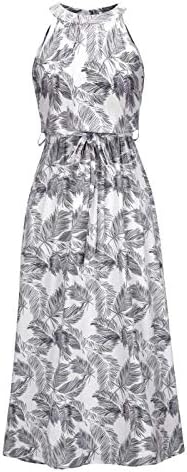 vestido de vestido de verão feminino de iqka, vestido longo de verão sem mangas com estampa floral midi vestido casual de praia solta