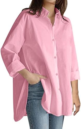 Camisa feminina camisa pequena camisa mais feminina de manga de botão feminina sólida solta longa e casual feminino feminino