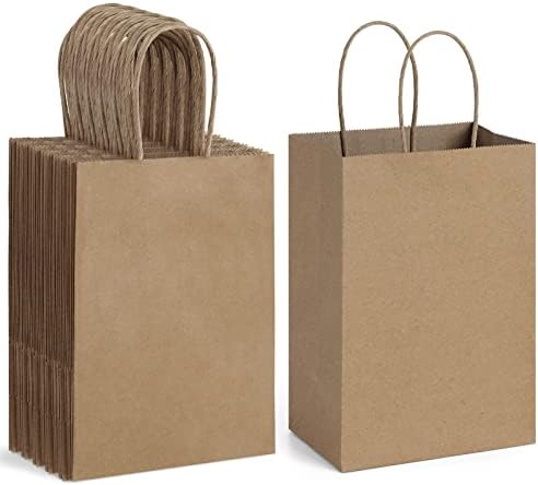 Sacos de papel marrom com alças 5.25x3.75x8 sacos de papel Kraft 50 PCs, sacolas pequenas sacos de compras sacolas sacolas de festa sacolas de compras recicláveis ​​para taxas de aniversário