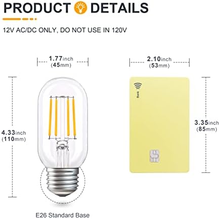 Tokcon 12 volts de lâmpadas LED de baixa tensão - lâmpadas de 2700k- 2W de 2W 12V e 4W e26 Tube12v Bulbos