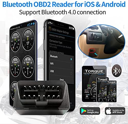 ELM 327 Bluetooth OBD2 Scanner, ferramenta de varredura de diagnóstico automático de automóveis para carros para iPhone e Android,