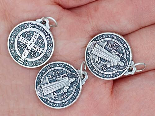 Caritas et fides pacote a granel de 10 - pingente de medalha St. Benedict - Medalhas de St. Benedict de St. Benedict de 3/4 polegadas para colar, medalhas para joias católicas, feitas na Itália